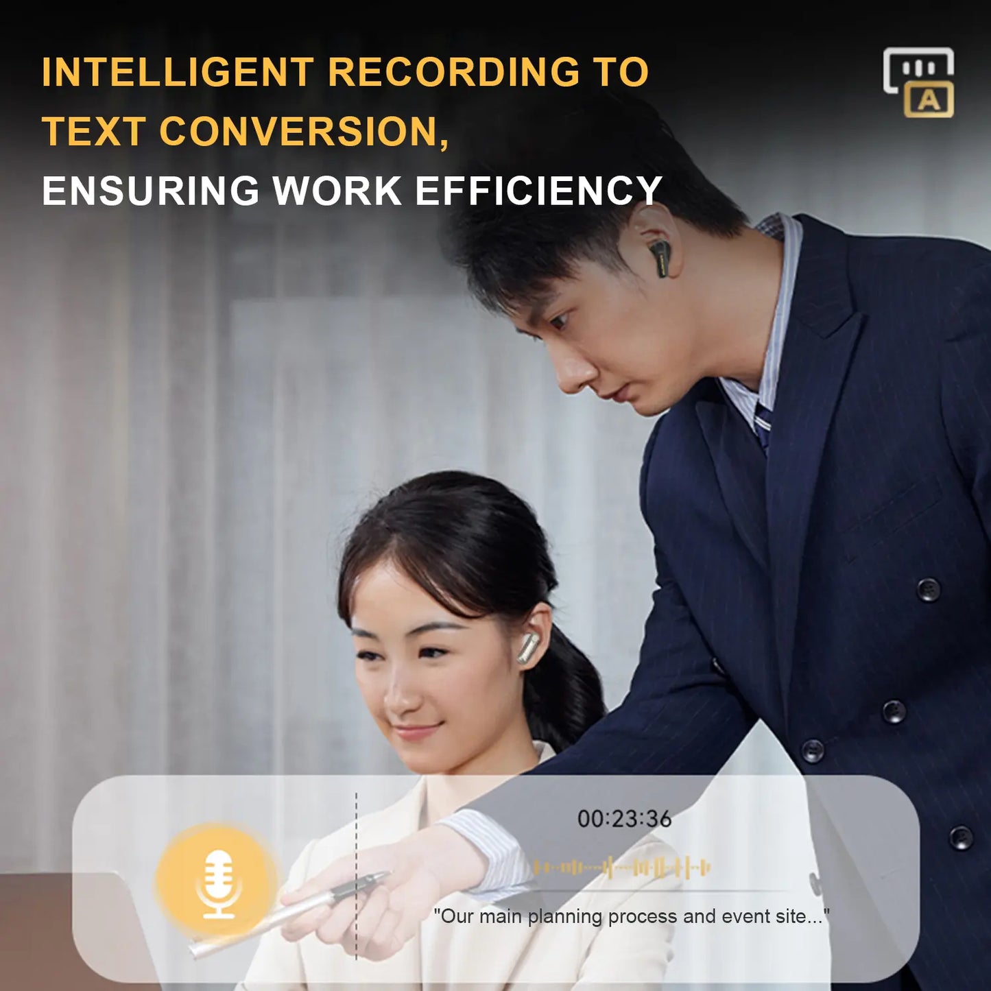AI Voice Recording Earbuds | Real-Time Transcription, 10 Min Fast Charge, Bluetooth 5.4