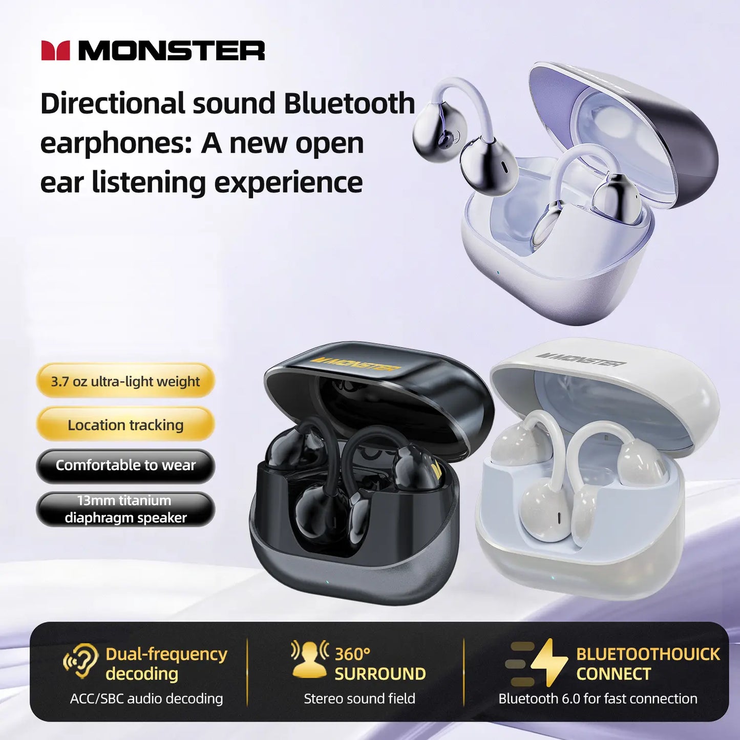 Open Ear Clip Earbuds | 100H Playtime, Bluetooth 6.0, App EQ & Clear Calls