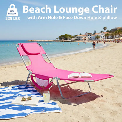 Portable Folding Chaise Lounge Chair with Adjustable Backrest & Carry Straps