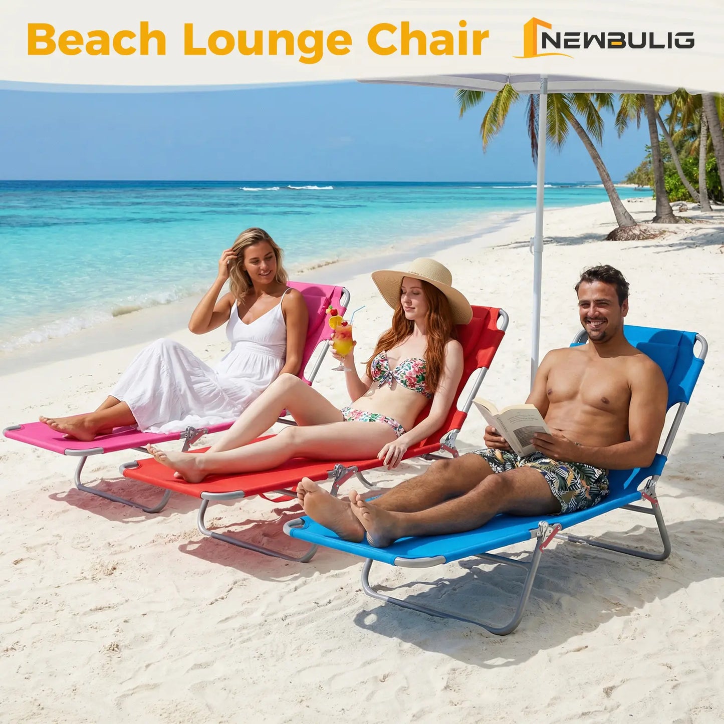 Portable Folding Chaise Lounge Chair with Adjustable Backrest & Carry Straps