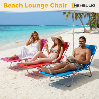 Portable Folding Chaise Lounge Chair with Adjustable Backrest & Carry Straps