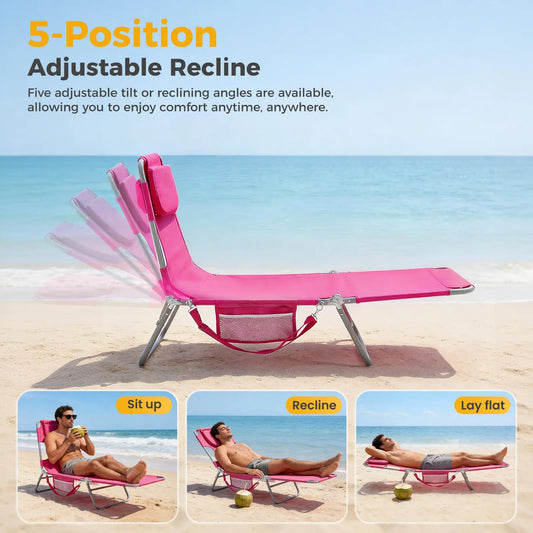 Portable Folding Chaise Lounge Chair with Adjustable Backrest & Carry Straps