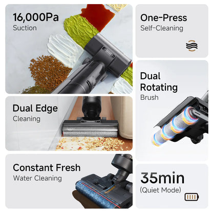 Cordless Wet Dry Vacuum Mop with Self Cleaning & Edge to Edge Cleaning