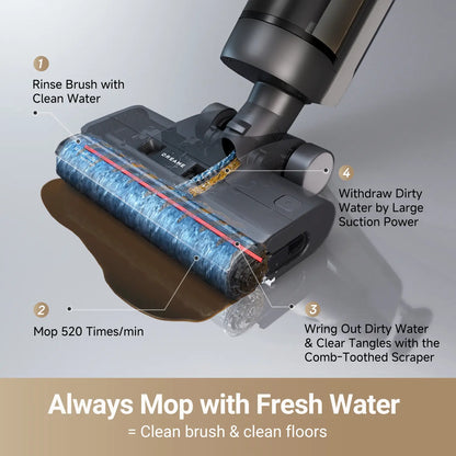 Cordless Wet Dry Vacuum Mop with Self Cleaning & Edge to Edge Cleaning